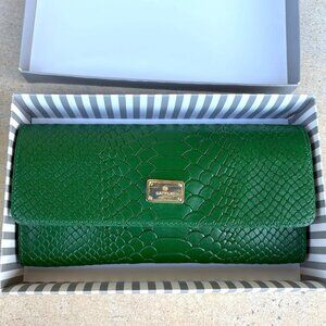 Emerald green animal skin leather clutch